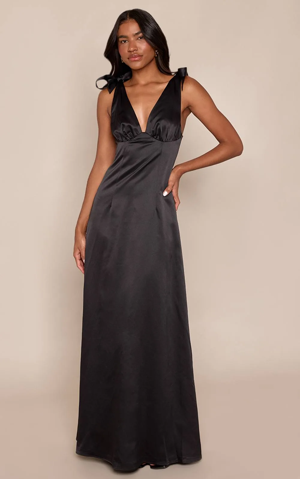 Satin Tie Shoulder Maxi Dress by PrettyLittleThing