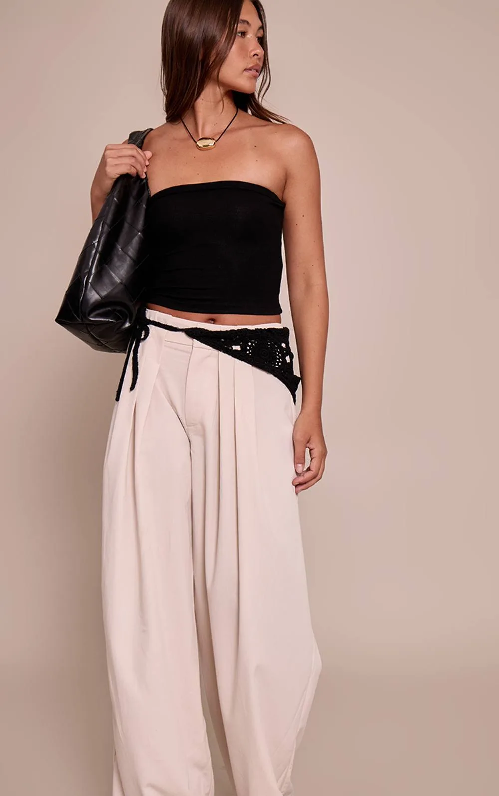 Pleated Woven Wide Leg Trousers by PrettyLittleThing