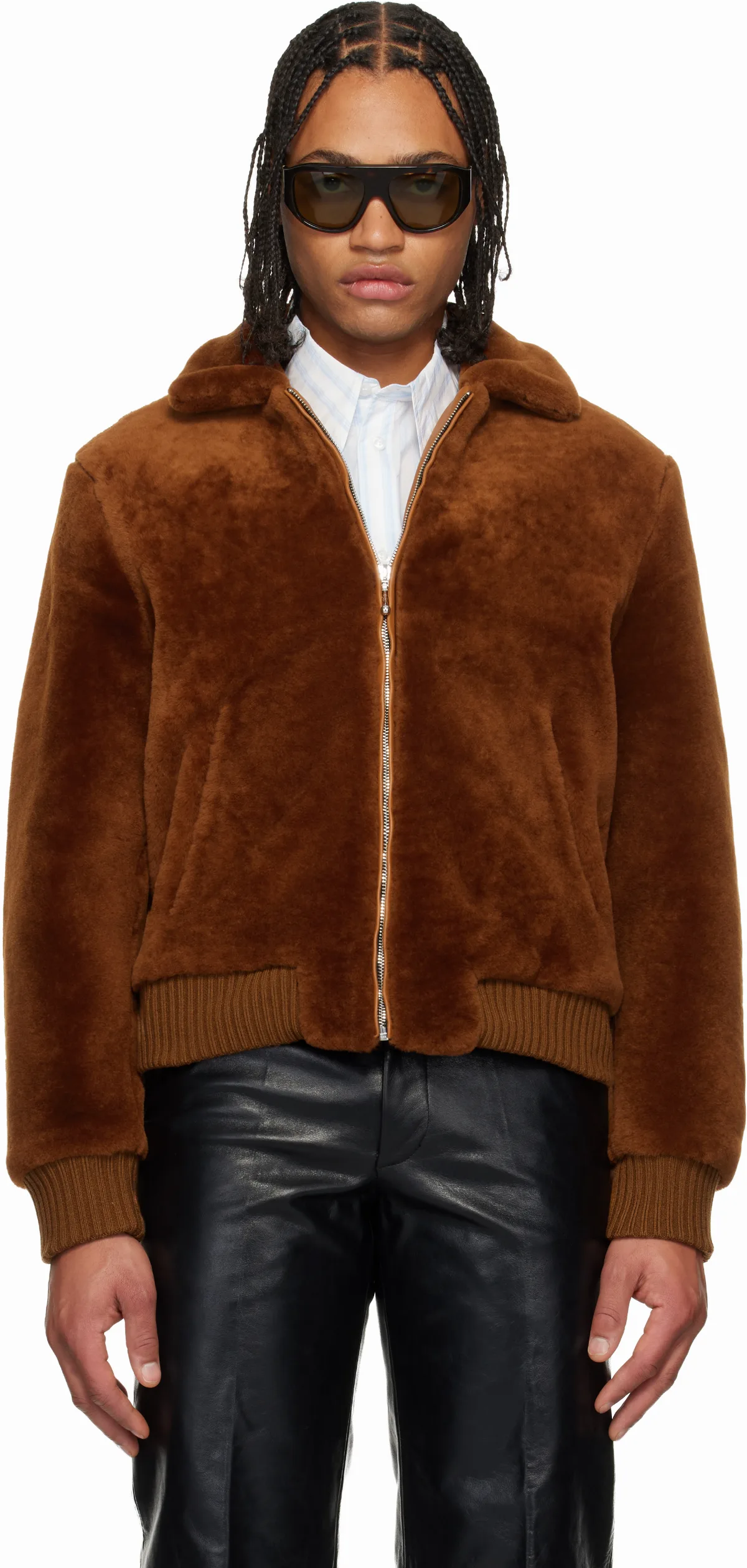 Brown Zip Shearling Jacket by Ernest W. Baker
