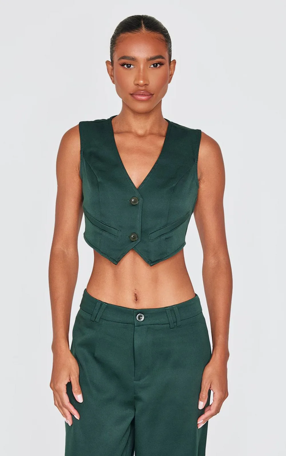 Woven Belted Back Detail Suit Waistcoat Top Co-Ord