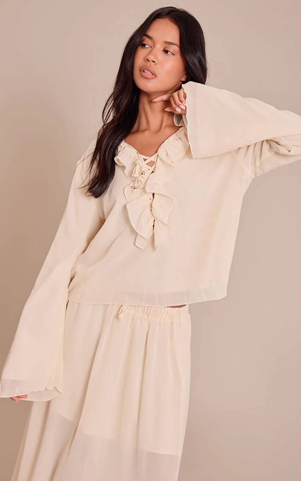 Chiffon Frill Long Sleeve Top Co-Ord