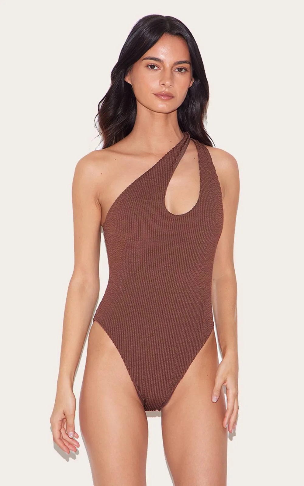 Crinkle One Shoulder Cut Out Swimsuit by PrettyLittleThing