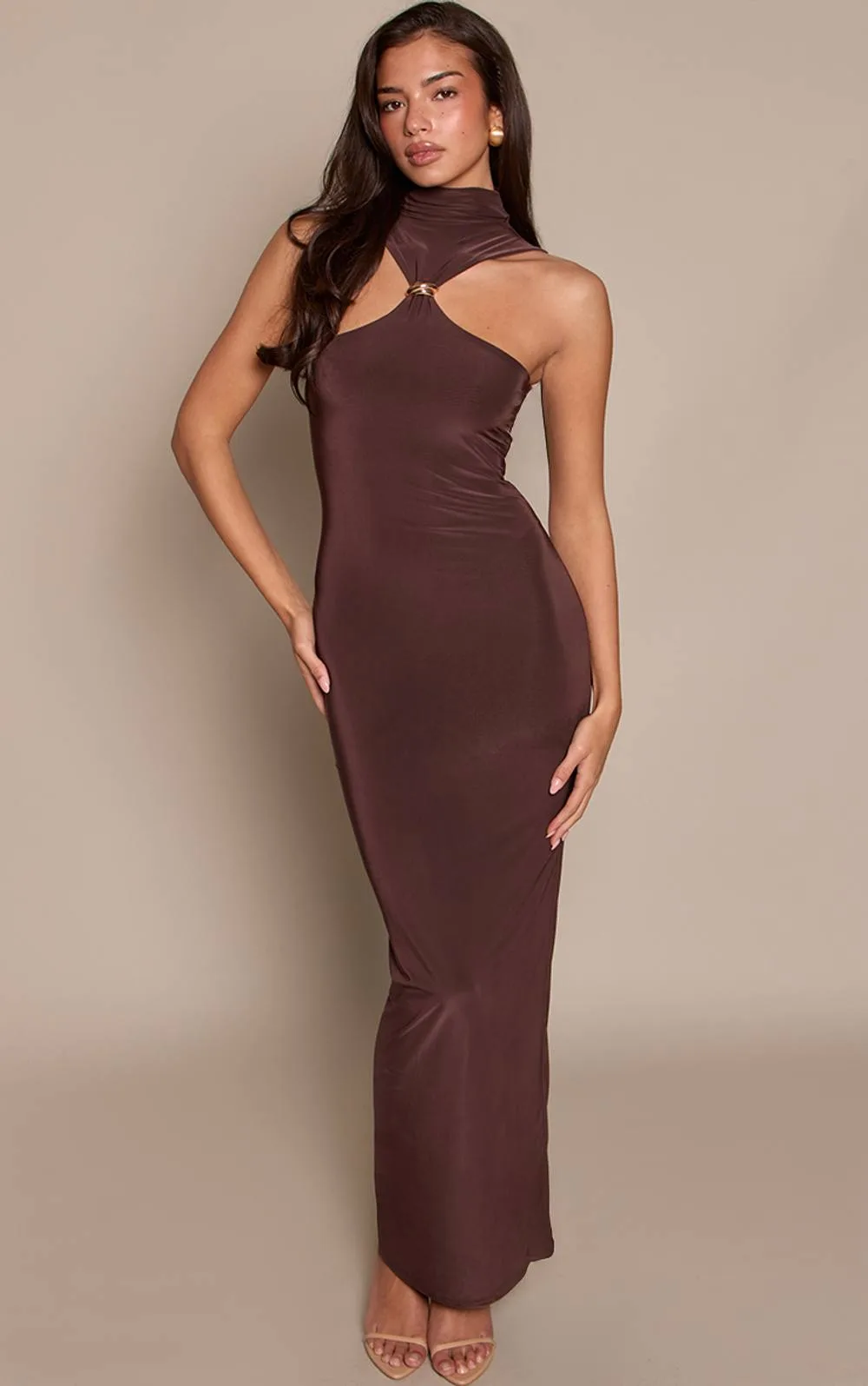 Double Layer Slinky High Neck Trim Detail Maxi Dress by PrettyLittleThing
