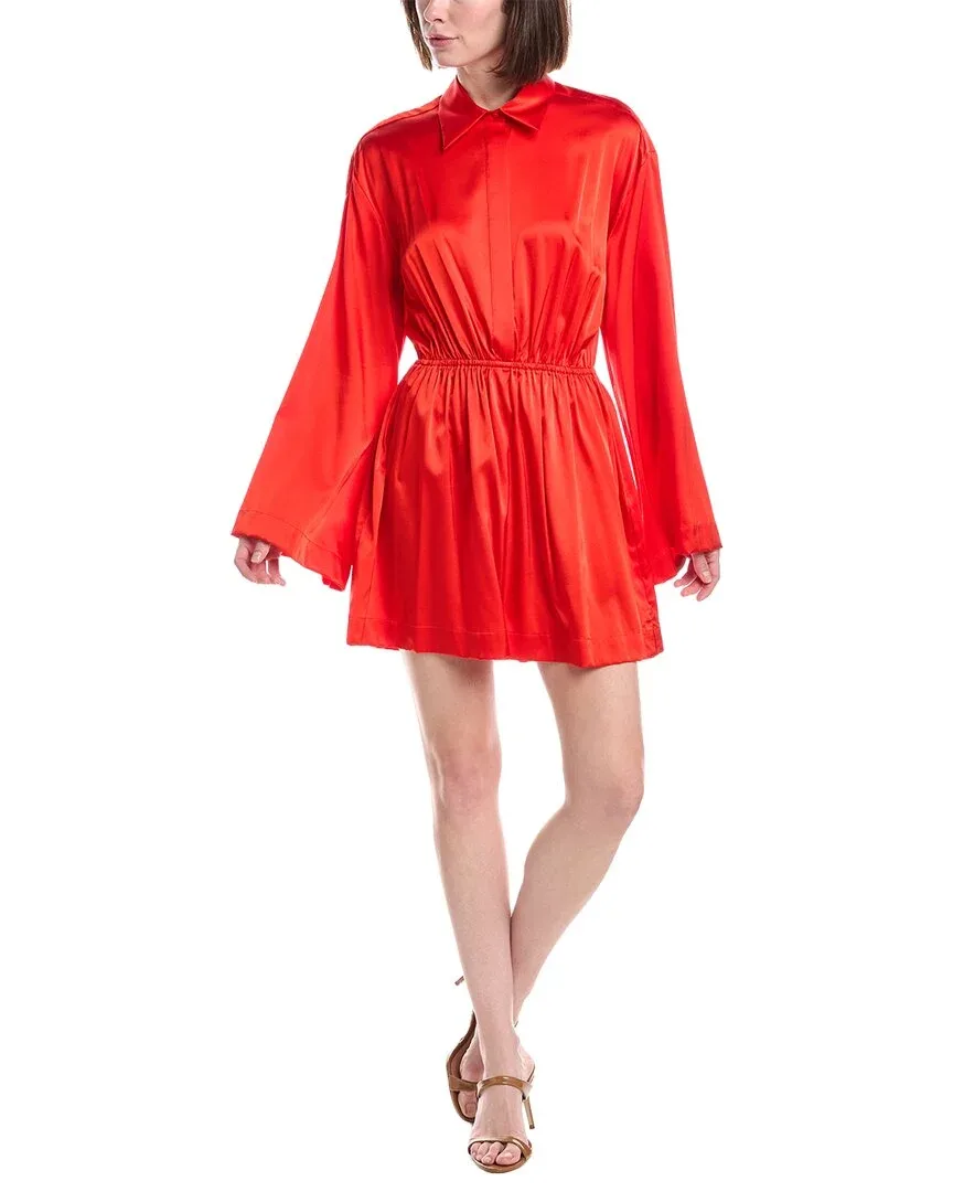 Aesha Bell Sleeve Silk-Blend Mini Shirt Dress by Caroline Constas