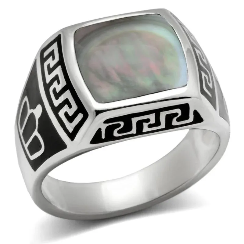 High Polished (no Plating) Stainless Steel Ring with Precious Stone Conch in Gray by FASHNZFAB