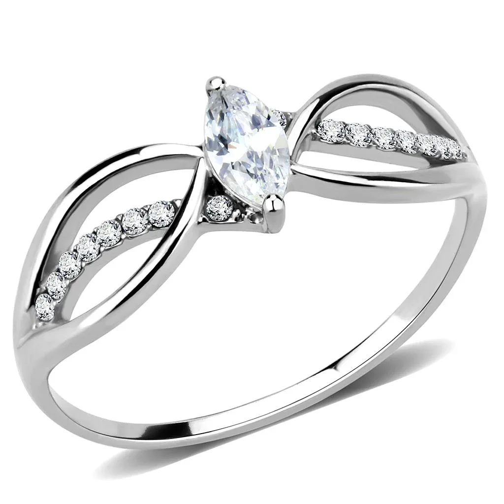 High Polished Stainless Steel Ring with AAA Grade CZ in Clear by FASHNZFAB