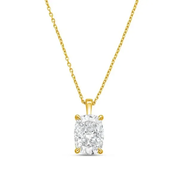 14kt Yellow Gold Lab Grown Cushion Cut Diamond Pendant Weighing 2.00 ct on a Solid Bail by Diana M Jewels