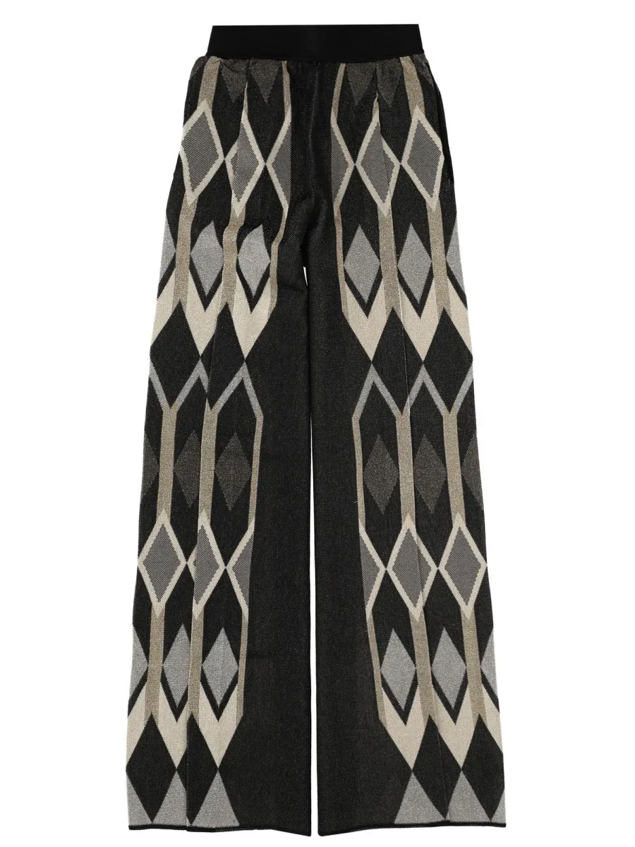 Neutrals Geometric Lamé Jacquard Wide-Leg Pants by Circus Hotel