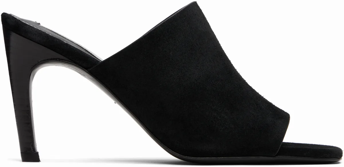 Black Velour-Leather Bandeau Mules