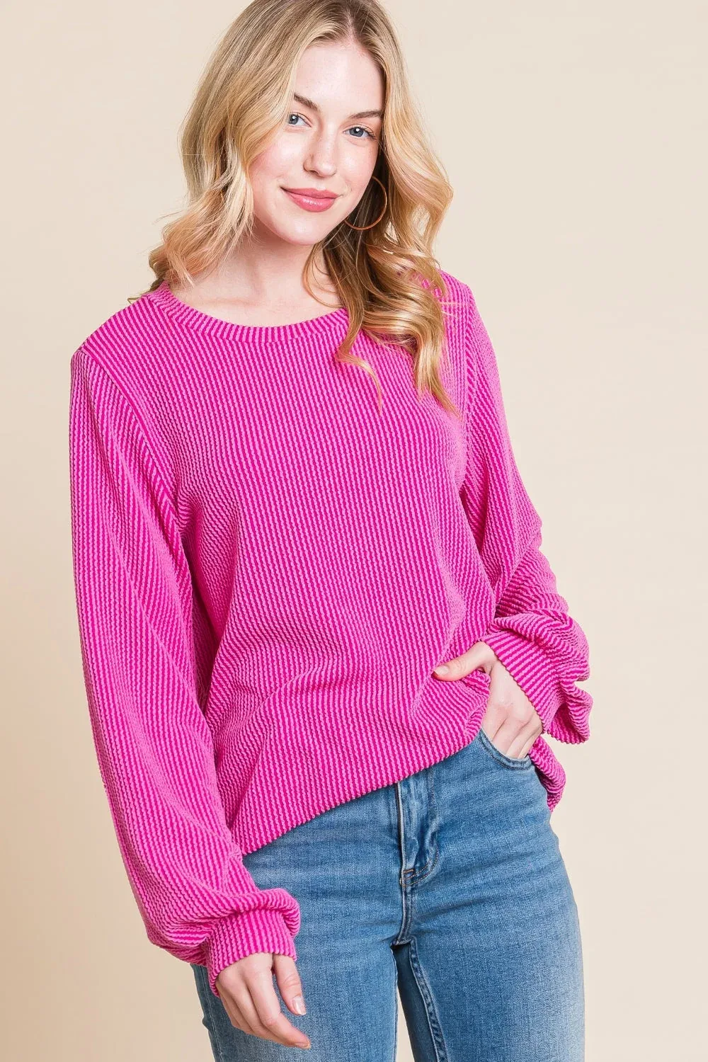 Long Sleeve Curved Hem Ribbed T-Shirt by TRUEDAMES