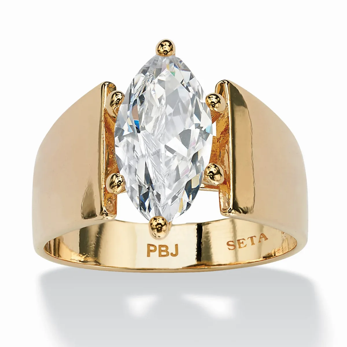 2.48 TCW Marquise-Cut Cubic Zirconia Solitaire Ring in Gold-Plated by Palm Beach Jewelry