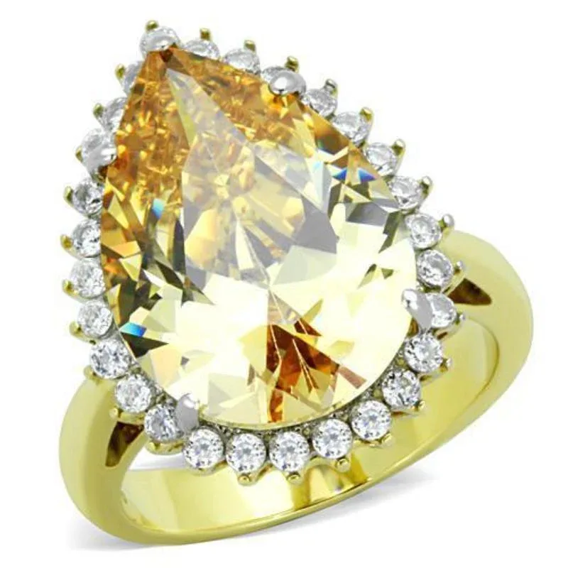 Two-Tone IP Gold (ion Plating) Stainless Steel Ring with AAA Grade CZ in Champagne by FASHNZFAB