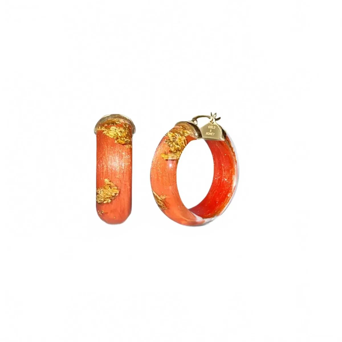 Mini Lucite Hoop Earrings in Orange Gold Leaf by Gold & Honey