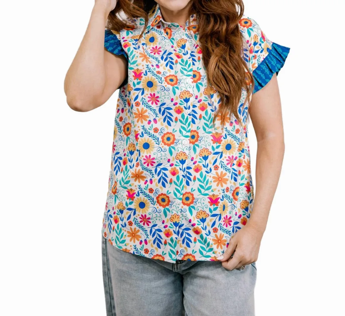 Stevie Fiesta Top in Blue by Layerz Clothing