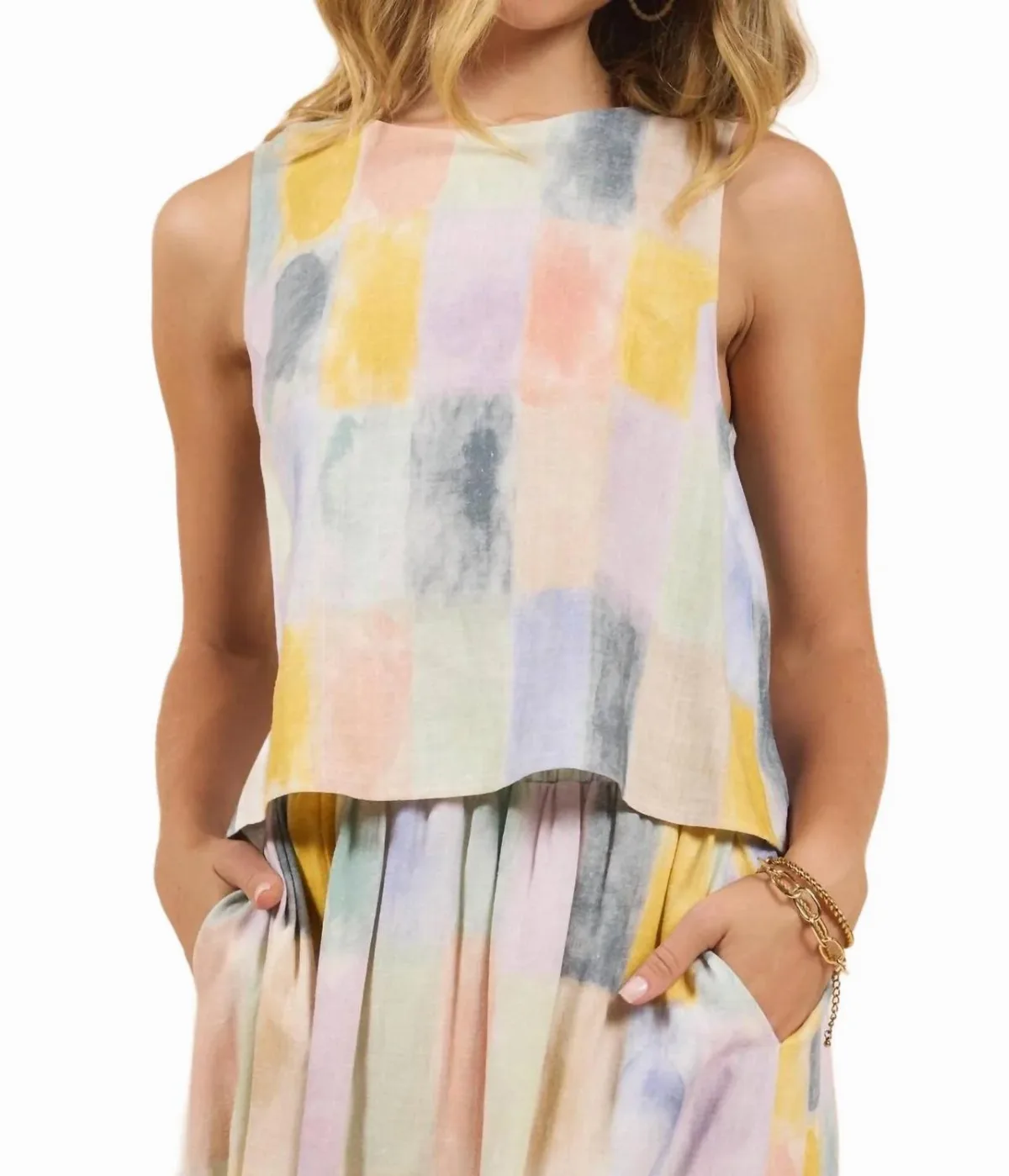 Petrichor Sleeveless Top with Back Button Placket in Multi Tile by Sadie & Sage