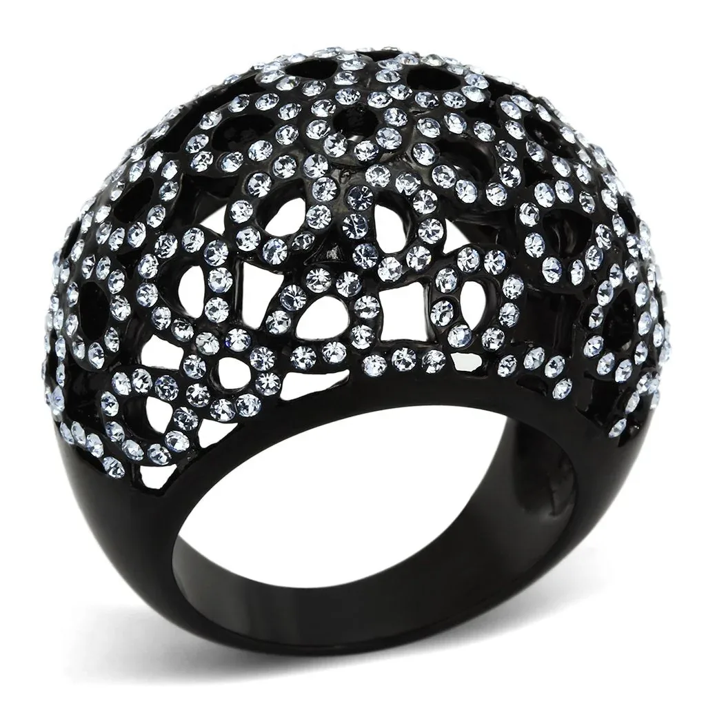 IP Black (ion Plating) Stainless Steel Ring with Top Grade Crystal in Light Sapphire by FASHNZFAB