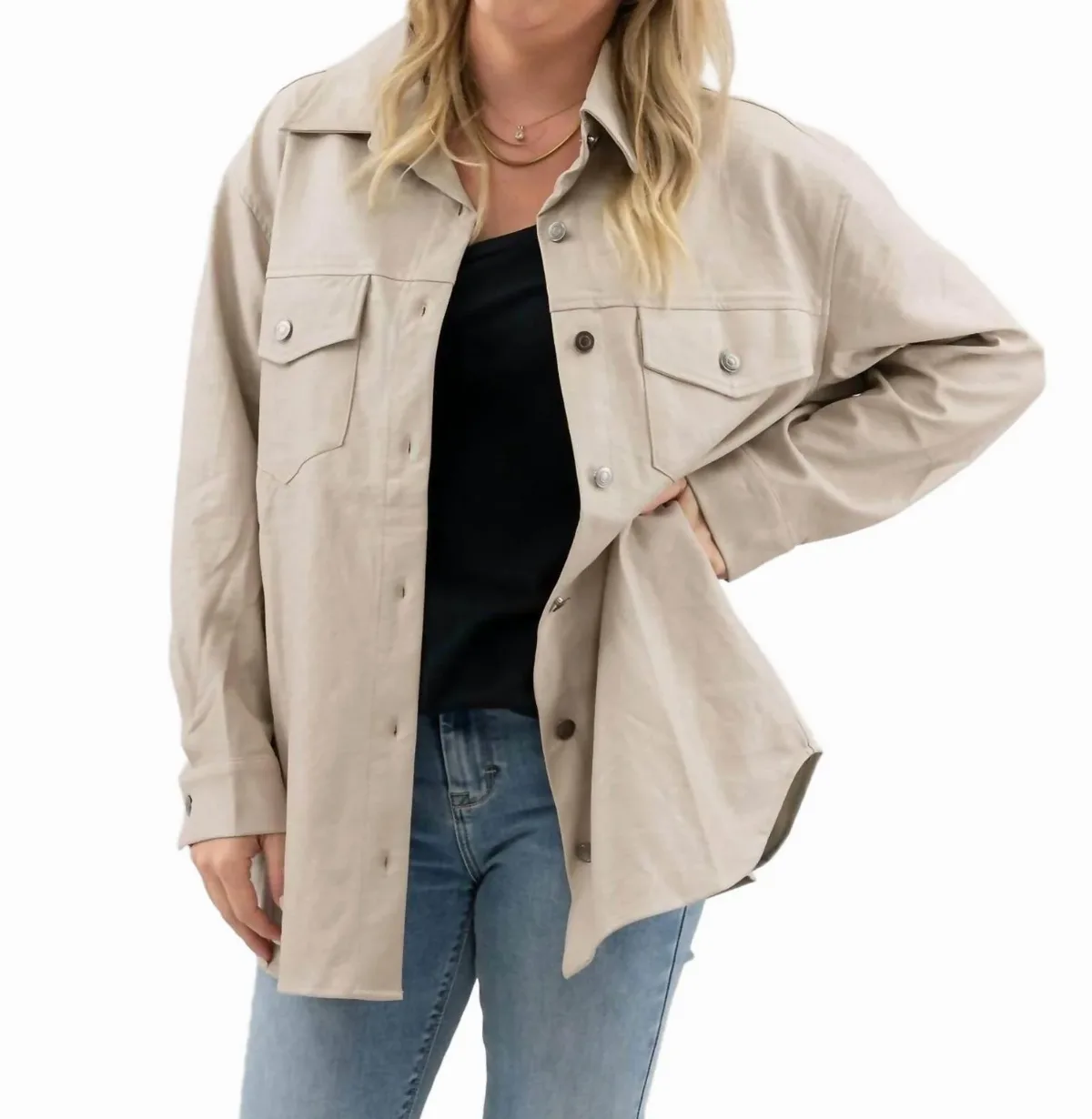 Faux Leather Shacket by SHE + SKY