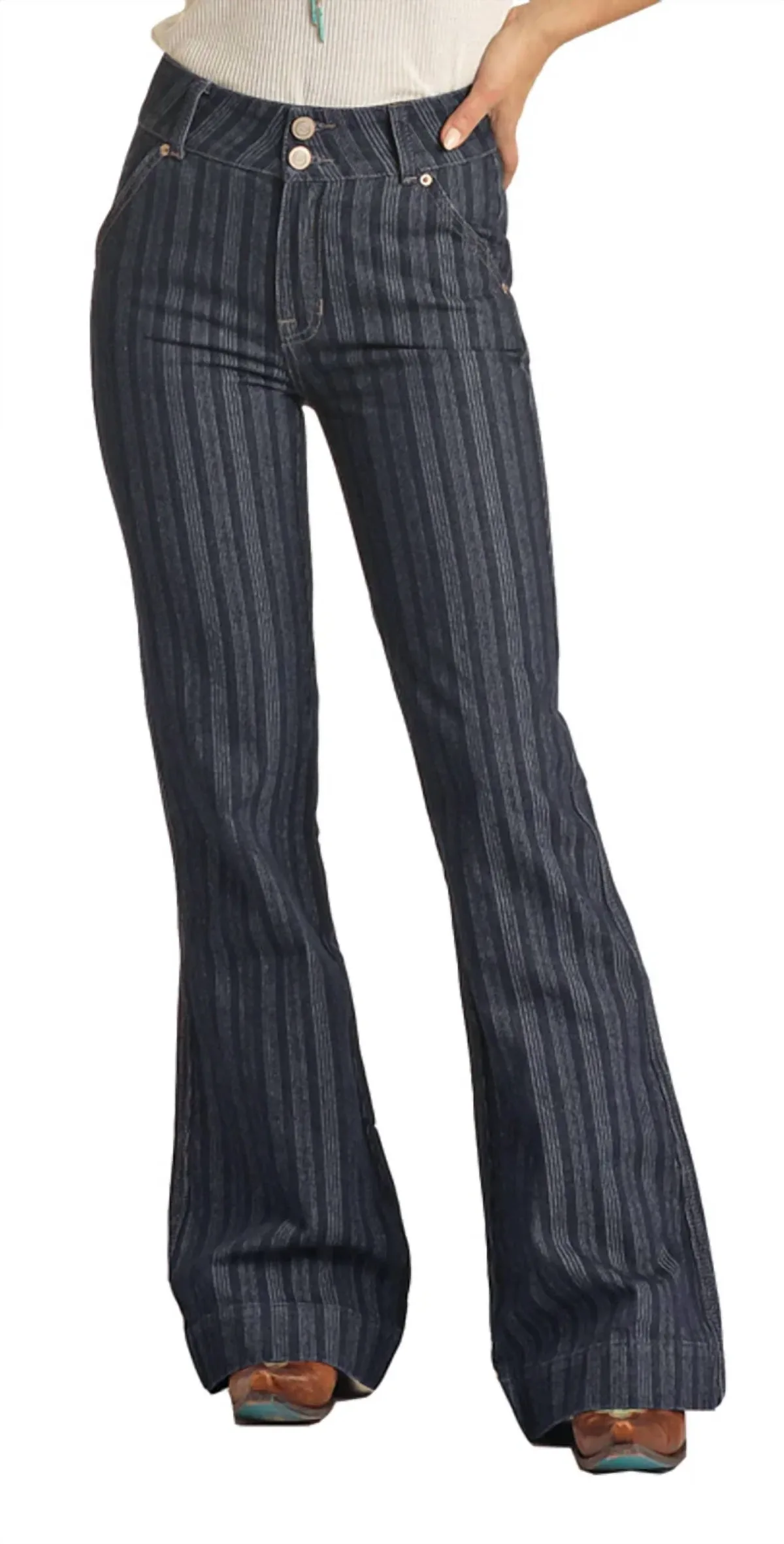 High Rise Striped Jacquard Trouser Jeans by Rock & Roll Denim