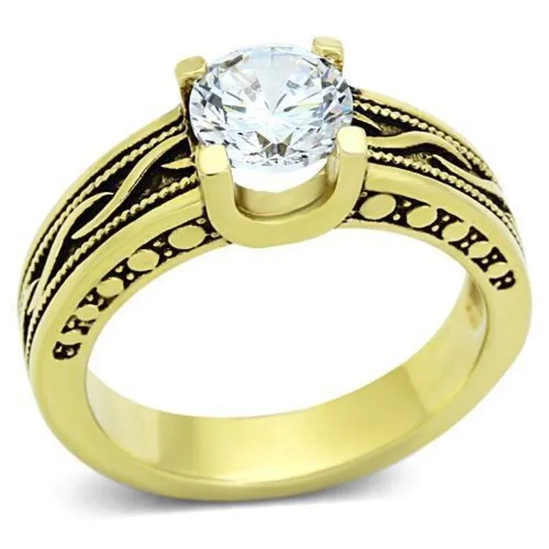 IP Gold (ion Plating) Stainless Steel Ring with AAA Grade CZ in Clear by FASHNZFAB
