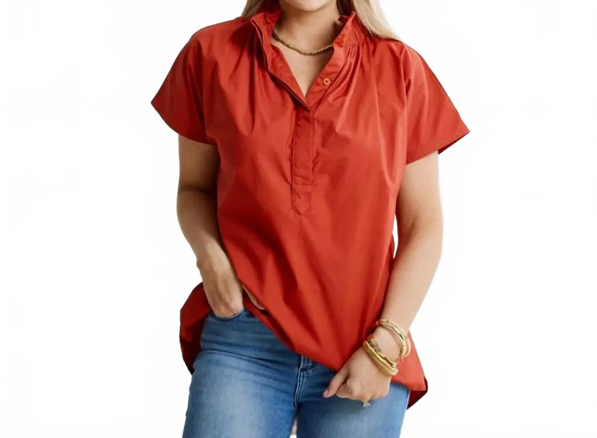 Emily Blouse Top in Burnt Orange by Caryn Lawn