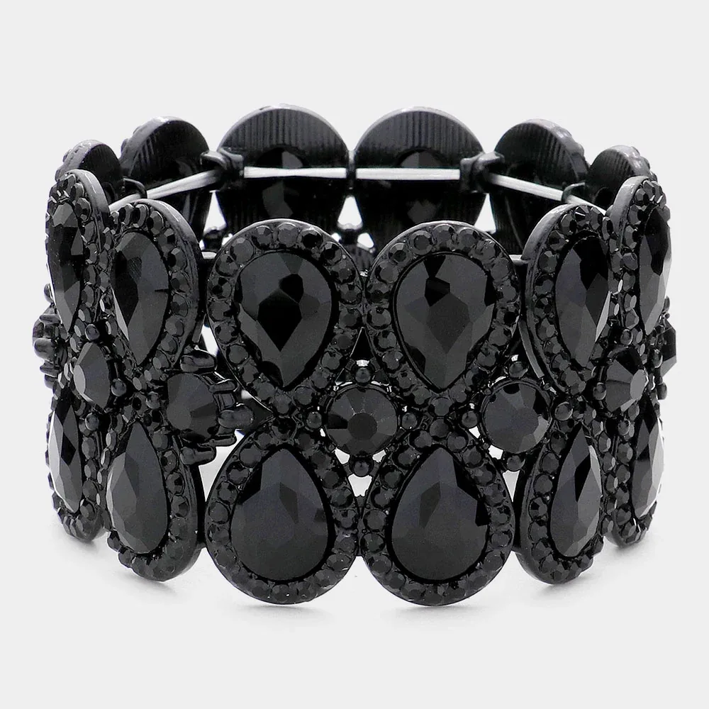 Double Teardrop Glass Crystal Stretch Evening Bracelet by FASHNZFAB