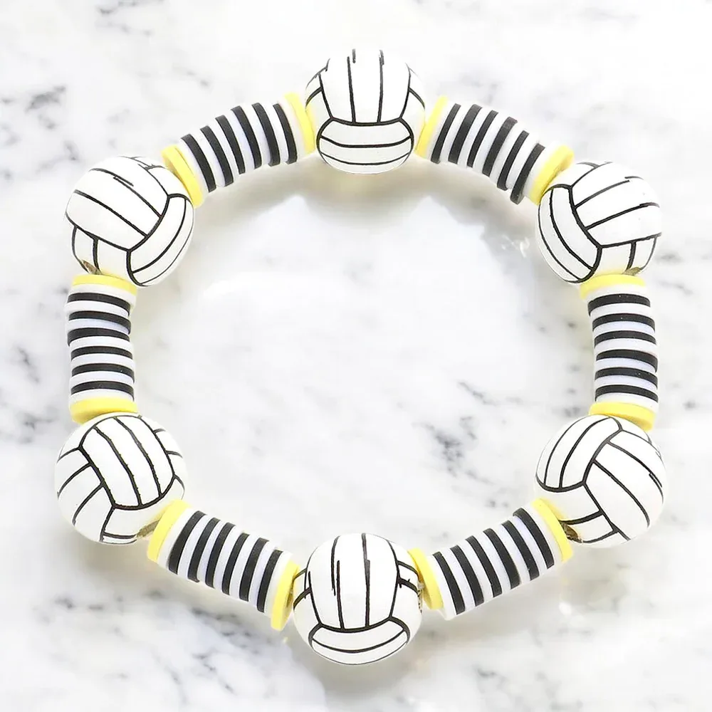 Volleyball Accented Heishi Beaded Stretch Bracelet by FASHNZFAB
