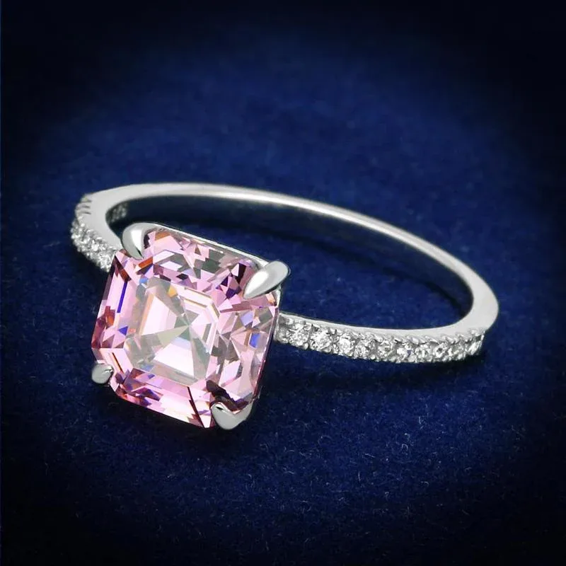 Rhodium 925 Sterling Silver Ring with Cubic in Rose