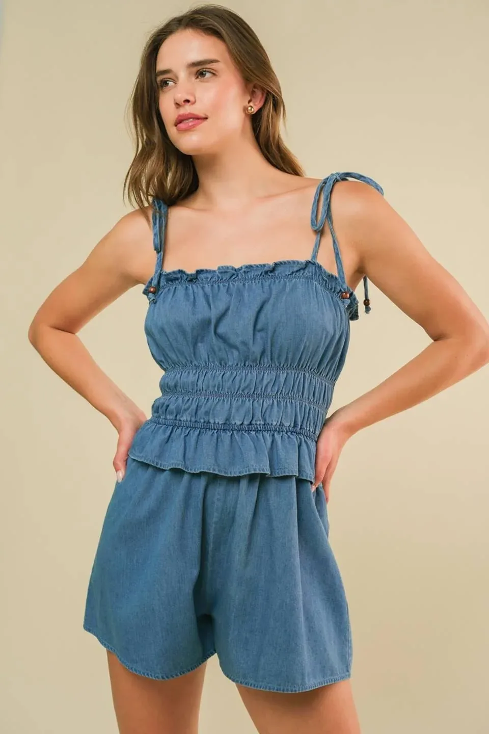 Thriving All Night Denim Romper by TRUEDAMES