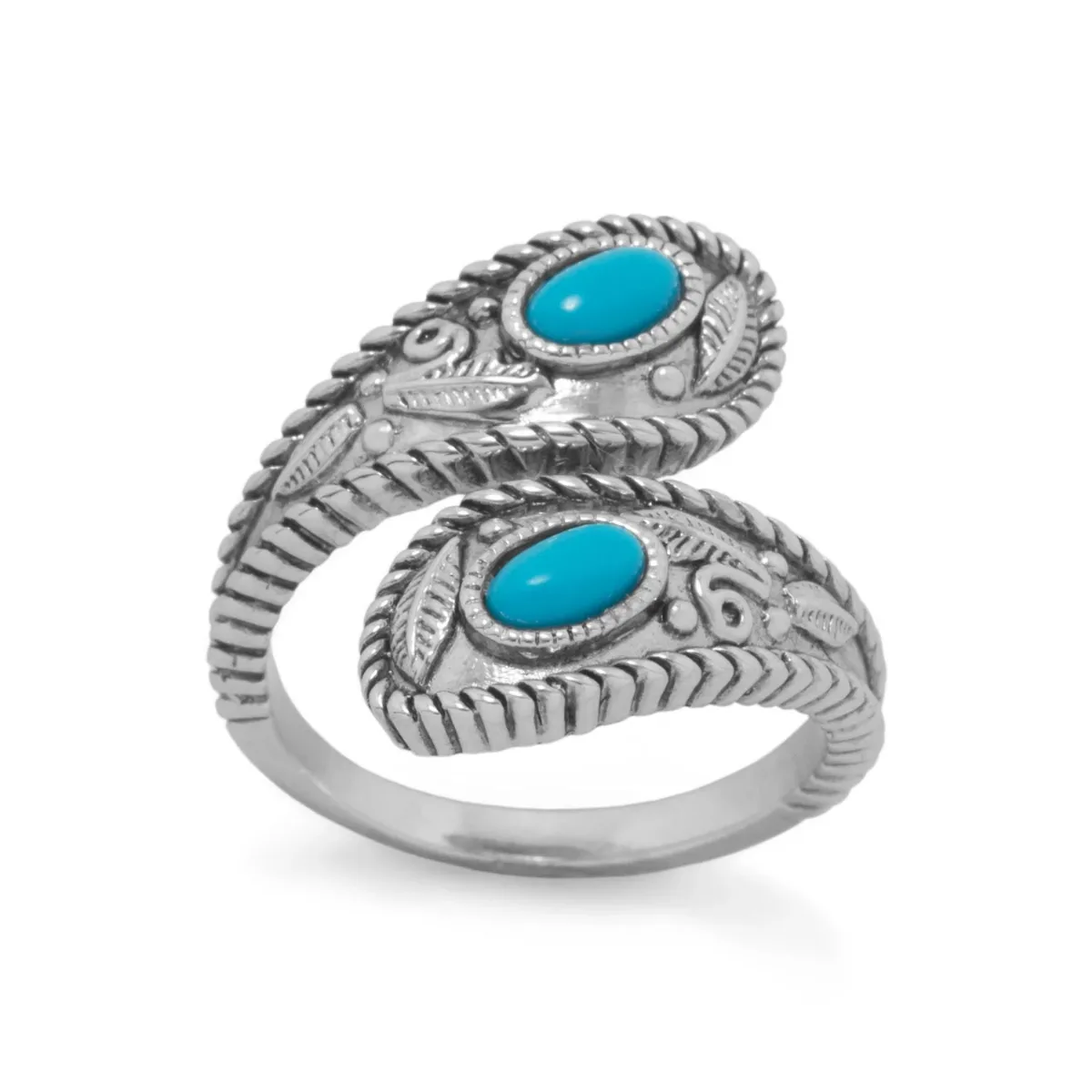 Rhodium Plated Turquoise Wrap Ring by FASHNZFAB