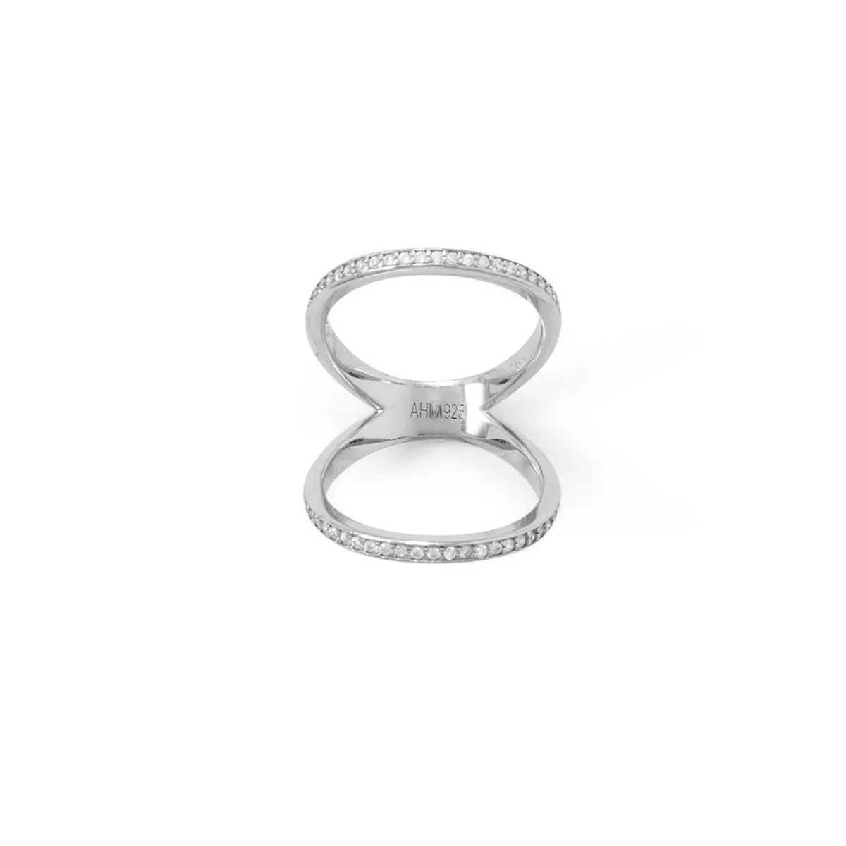 Rhodium Plated CZ Double Band Knuckle Ring by FASHNZFAB