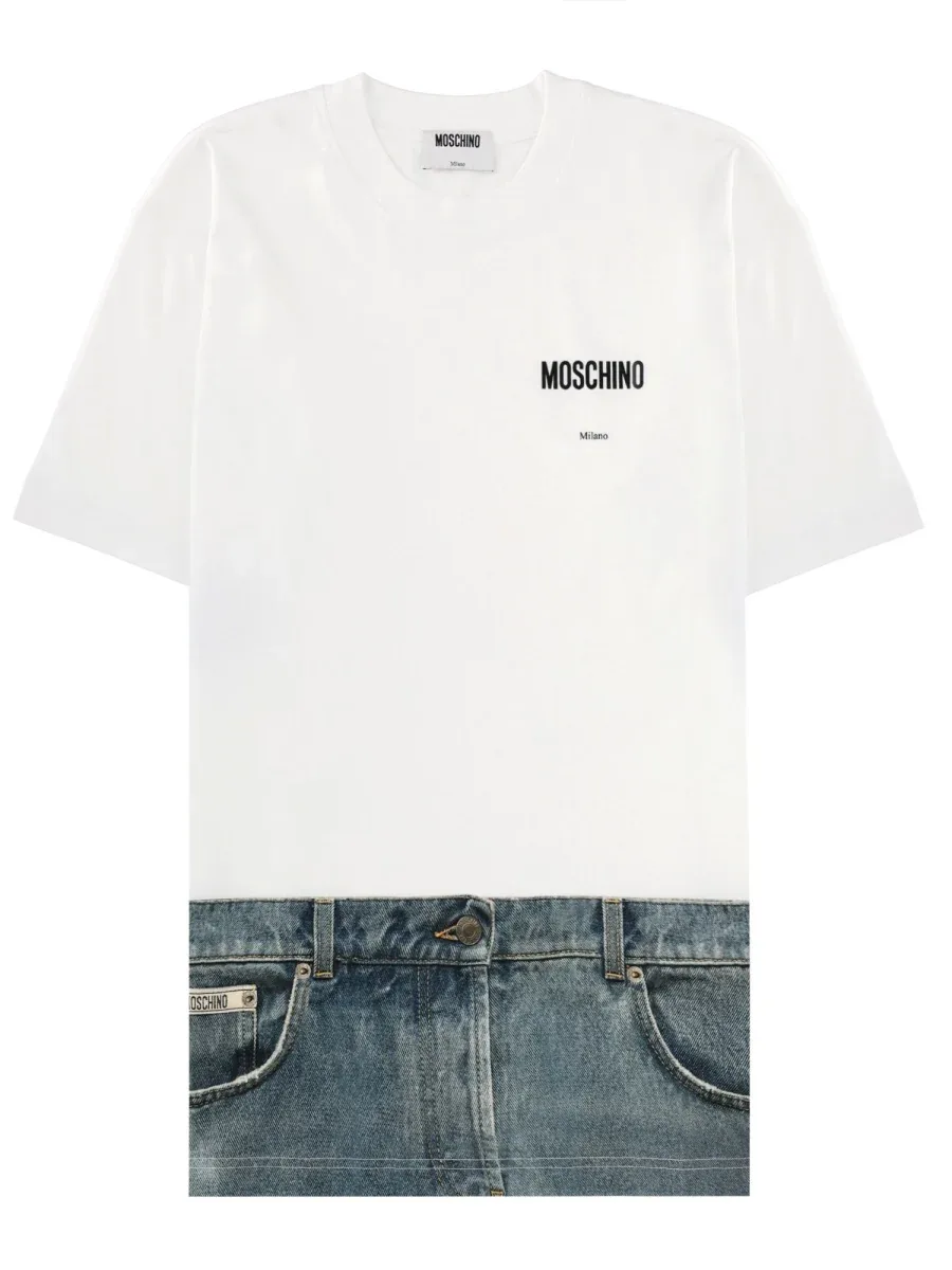 Denim Inspired Hem T-Shirt by Moschino