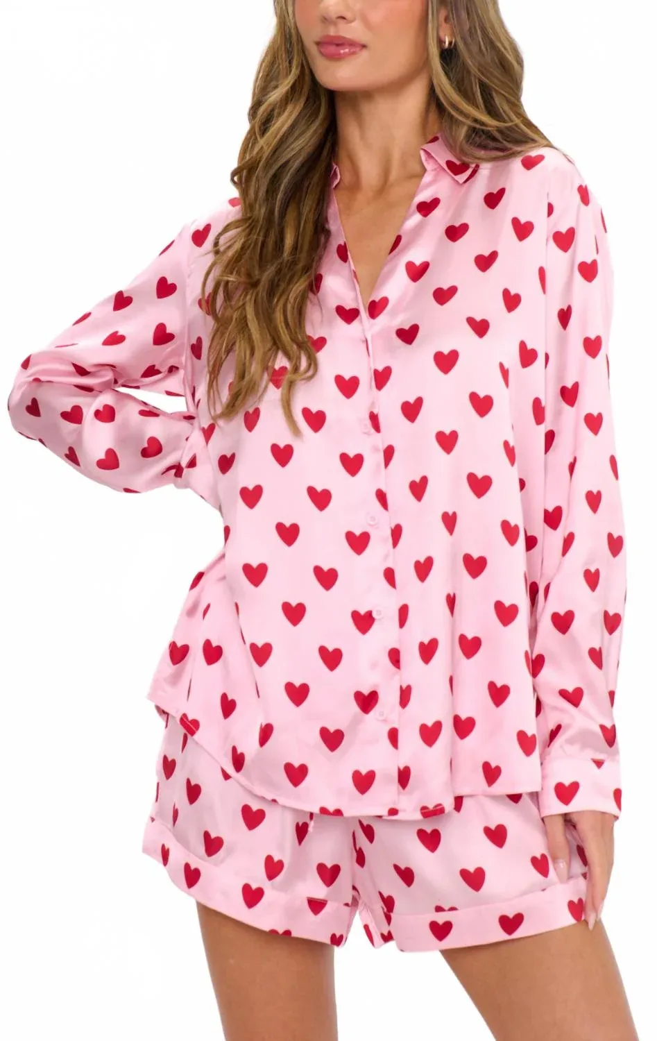 Early Riser Pajama Set in Pink Queen of Hearts Silky by Show Me Your Mumu
