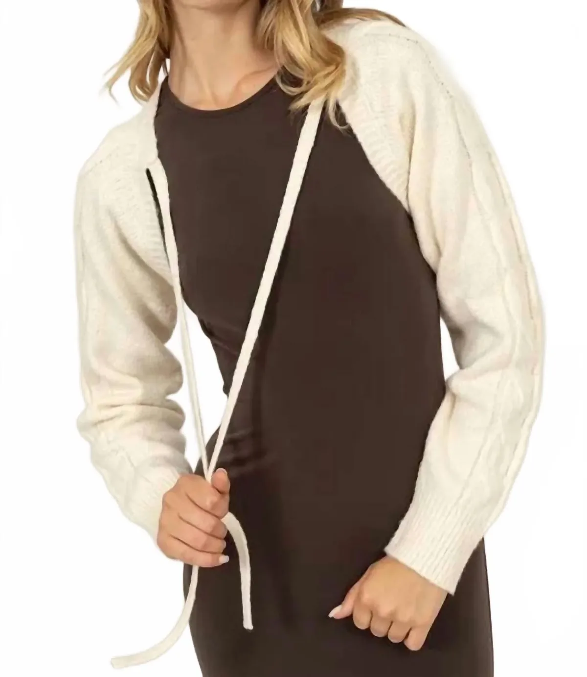 Cable Knit Tie Front Shrug by HYFVE