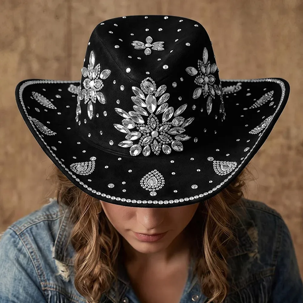Bold Decorative Floral Bling Rhinestone Embellished Western Cowboy Hat by FASHNZFAB
