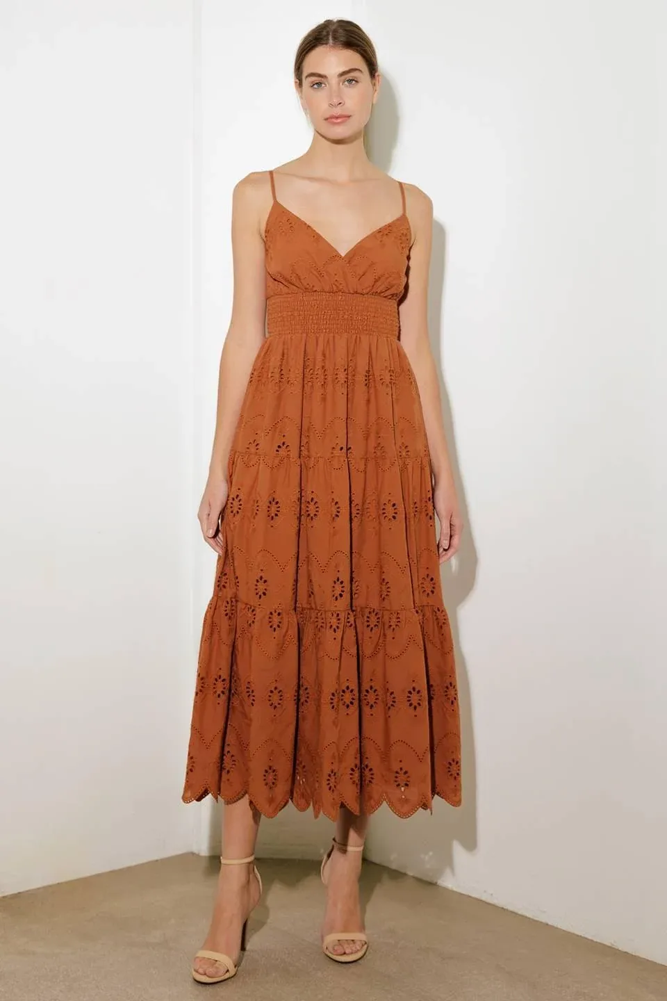 Luminous Bliss Woven Eyelet Midi Dress by TRUEDAMES