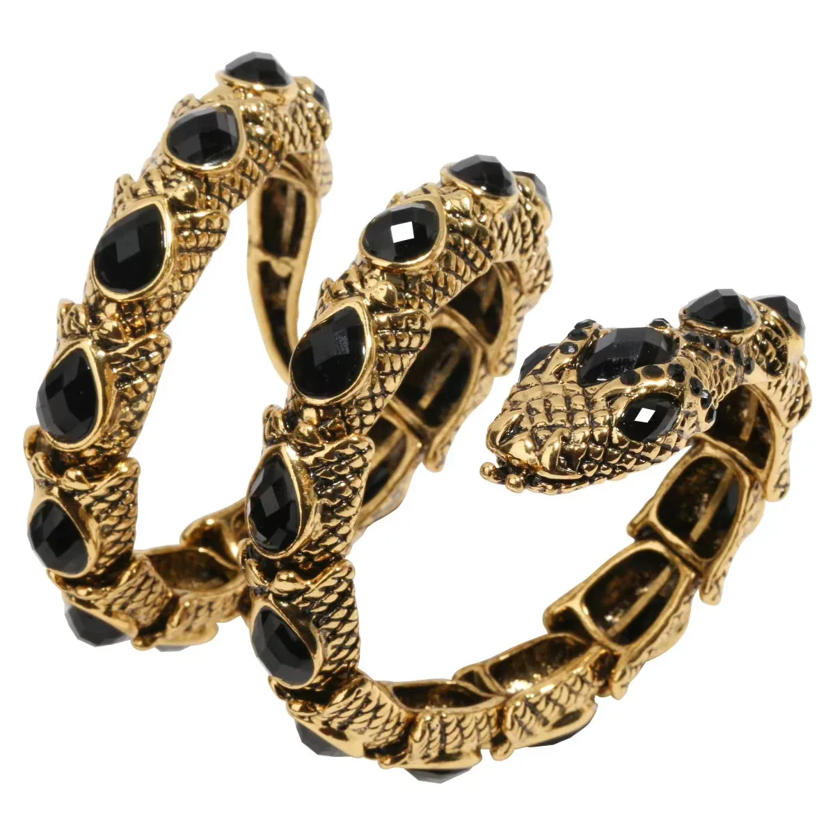 Stretch Snake Bracelet Armlet Upper Arm Cuff - Punk Rock Crystal Bangle Jewelry in Gold and Silver by ACQ
