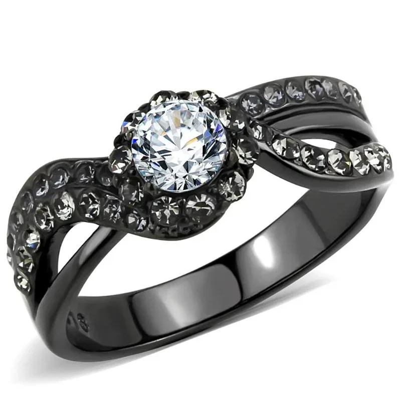 IP Light Black Stainless Steel Ring with AAA Grade CZ in Clear by FASHNZFAB