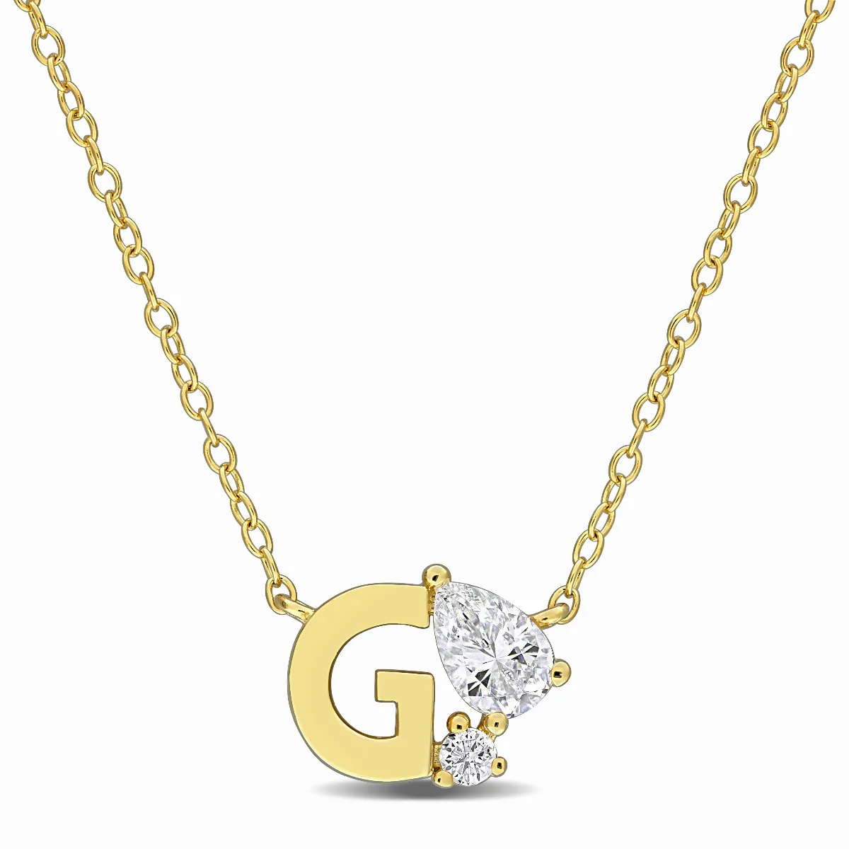 3/4ct TGW Created White Sapphire "Q" Initial Necklace Yellow Plated Sterling by Mimi & Max