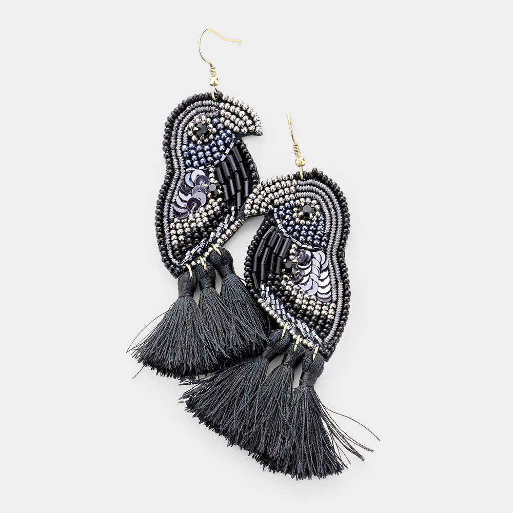 Multi Bead Sequin Parrot Tassel Earrings by FASHNZFAB
