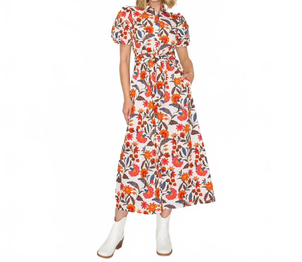 Belted Midi Shirt Dress in Jacobean Print by Love Wednesday