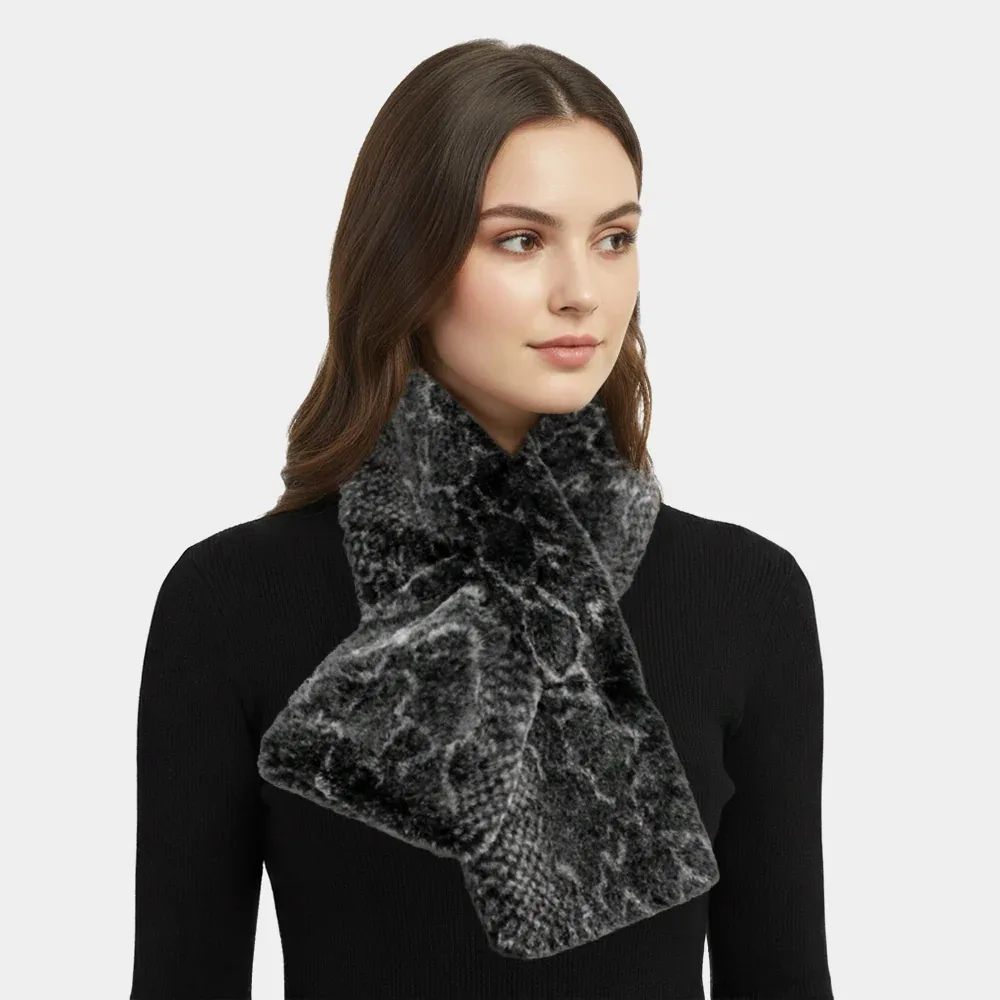 Snake Skin Patterned Faux Fur Pull Through Scarf by TRUEDAMES