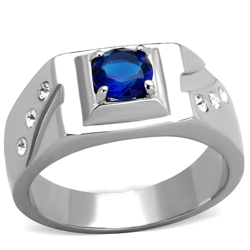 High Polished Stainless Steel Ring with Synthetic Glass in Montana by FASHNZFAB