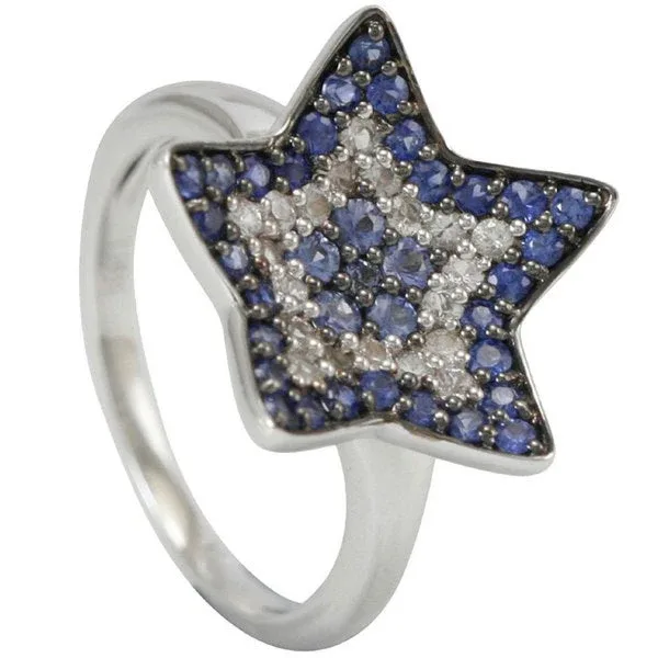 1CT Sapphire and Diamond in Sterling Silver and 18K Gold Star Ring