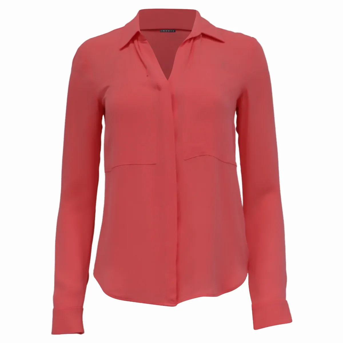 Button Down Blouse in Orange Silk by Theory