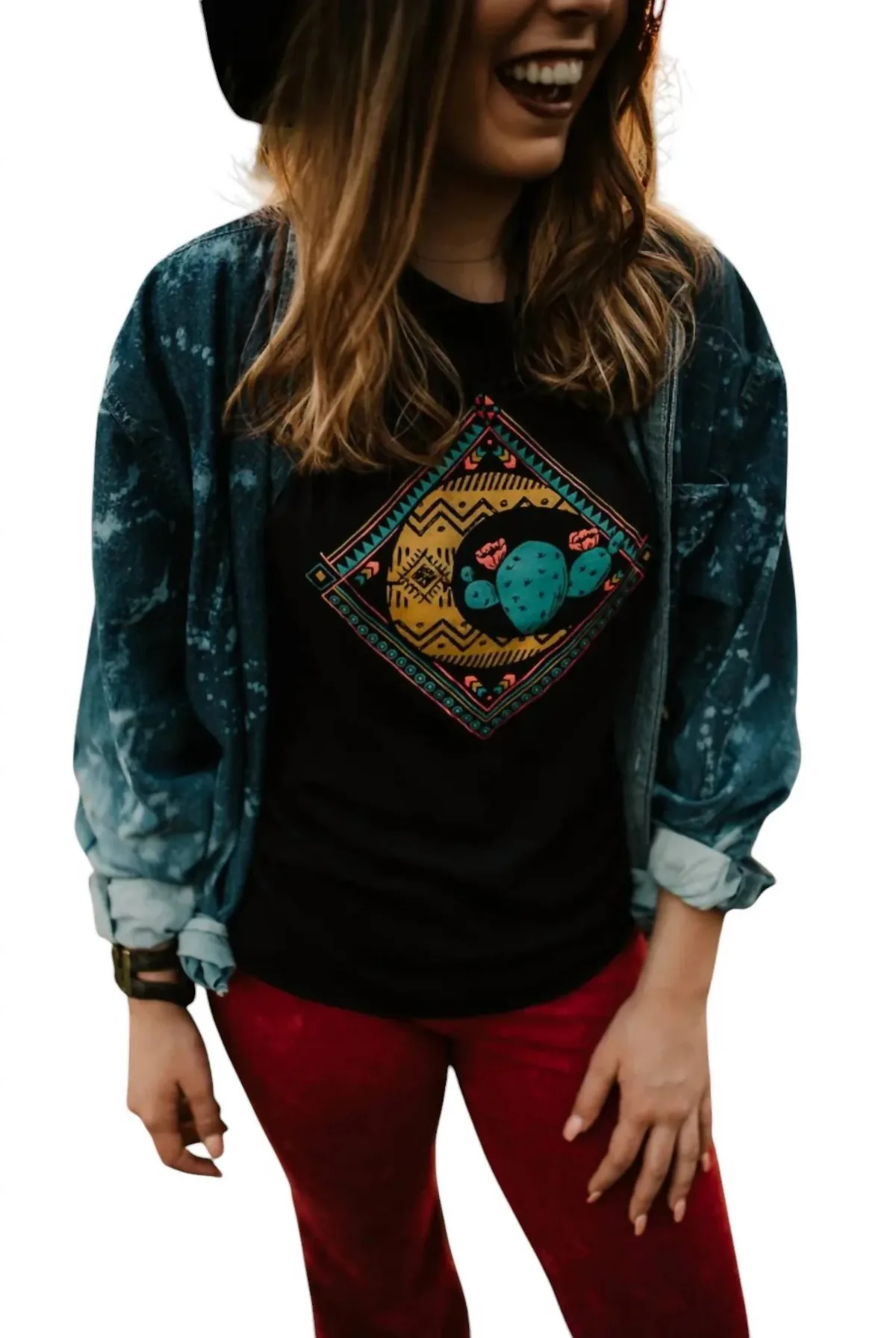 Distressed Denim Bleached Button Down Top by SOUTHERN BLISS