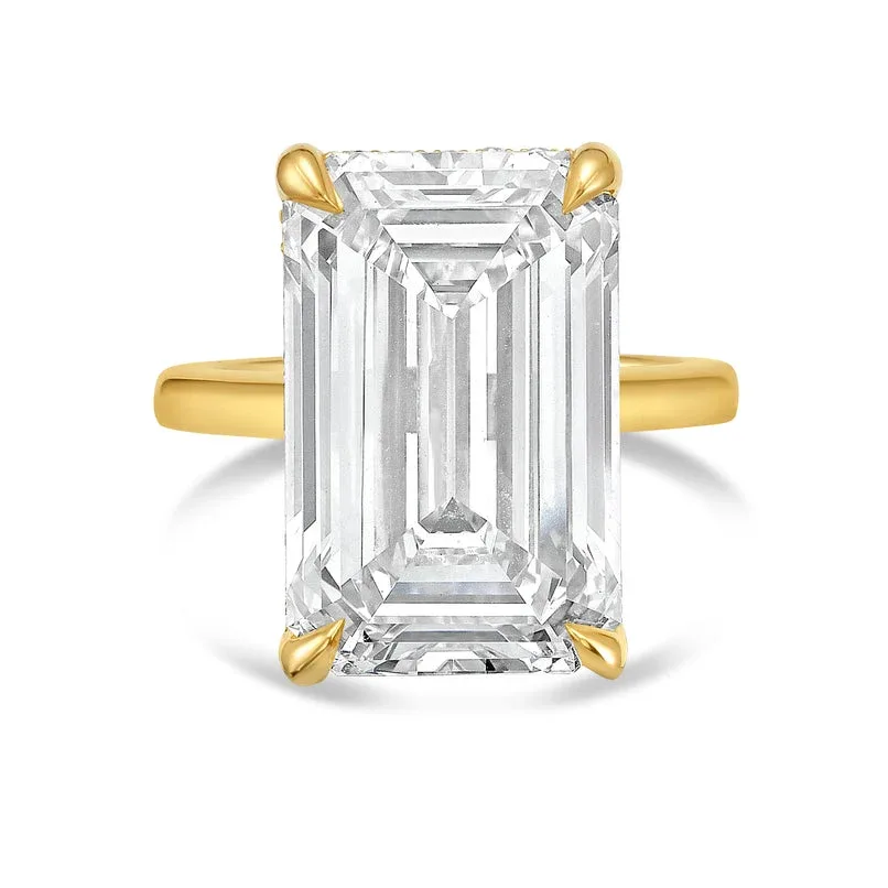 18kt Yellow Gold 10.00 Cts Emerald Diamond Under Halo Ring by Diana M Jewels