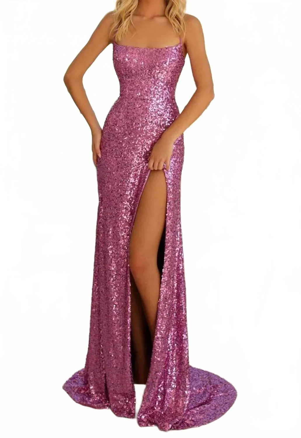 Strappy Sequin Prom Dress in Orchid by Clarisse