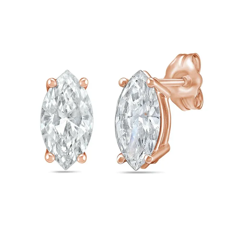 14kt Rose Gold Lab Grown Diamond Marquise Studs Weighing 2.00 Cts tw by Diana M Jewels