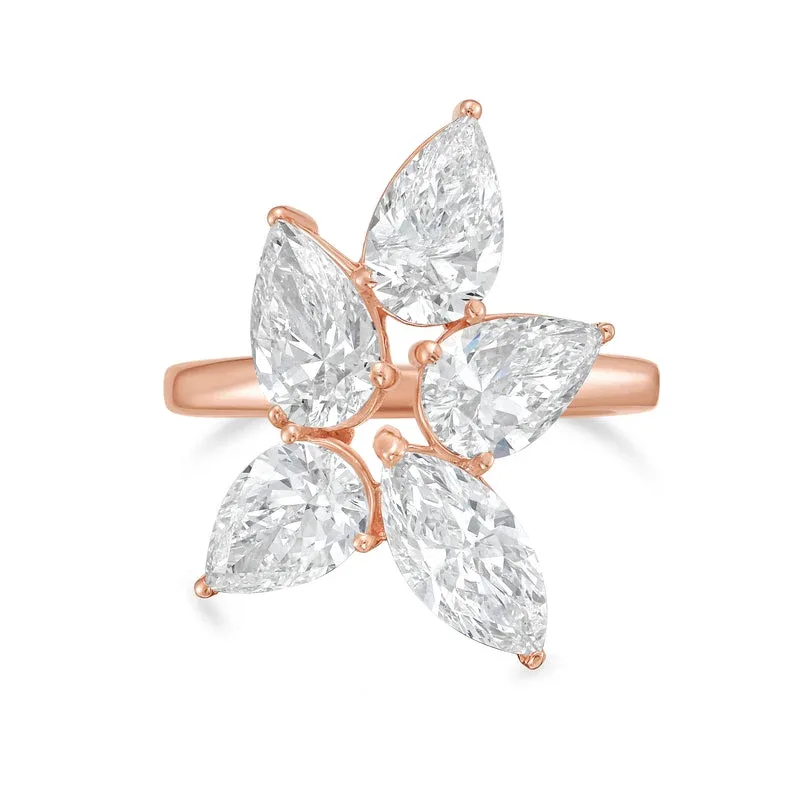 14kt Rose Gold 4.00cts Lab Grown Pear and Marquise Cut Diamond Cluster Ring