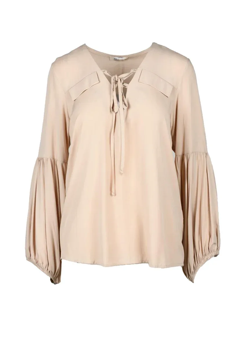 Beige Viscose Blouse by THINK